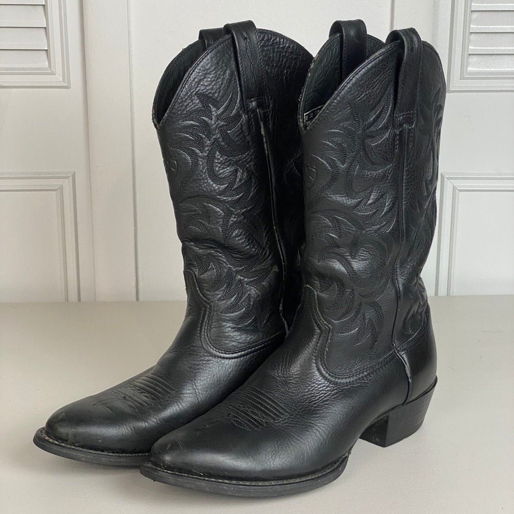 Ariat Heritage Western Mens 10D Black Leather R-Toe Cowboy Boots 34770 ATS